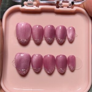 Pink Glitter Cat Press-On Nails